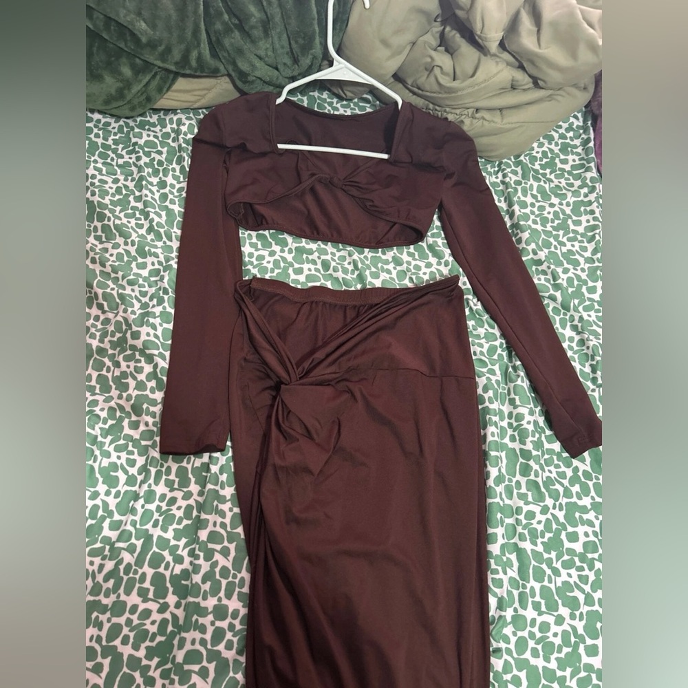 Crop top and split thigh skirt two piece set, barely worn, size medium